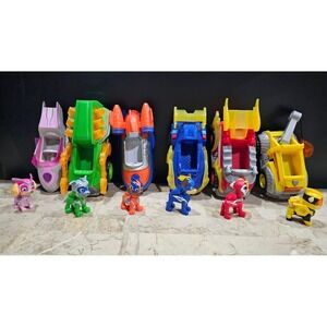 Paw Patrol Mighty Pups 6 vehicles and 6 figures lot